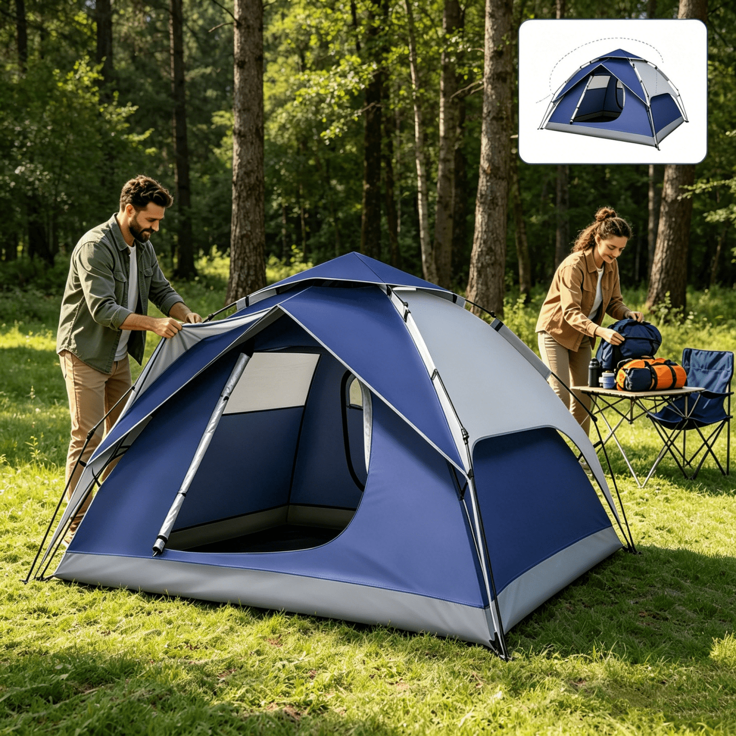 MAXVINI 4-Person 2-in-1 Camping Tent, 30s Easy Setup Instant Dome Tent, Waterproof Windproof with PU 3000mm, Double-Layer Design for Family Camping, Hiking, Beach & Outdoor Use