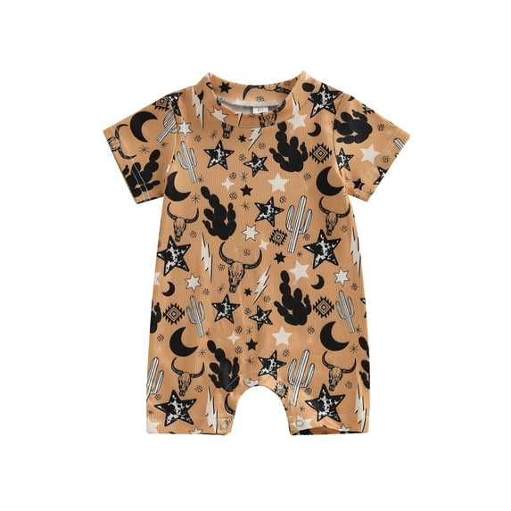 Coduop Baby Boys Bodysuit Jumpsuit,Short Sleeve Crew Neck Bull Head/Cactus Print Infant Playsuit