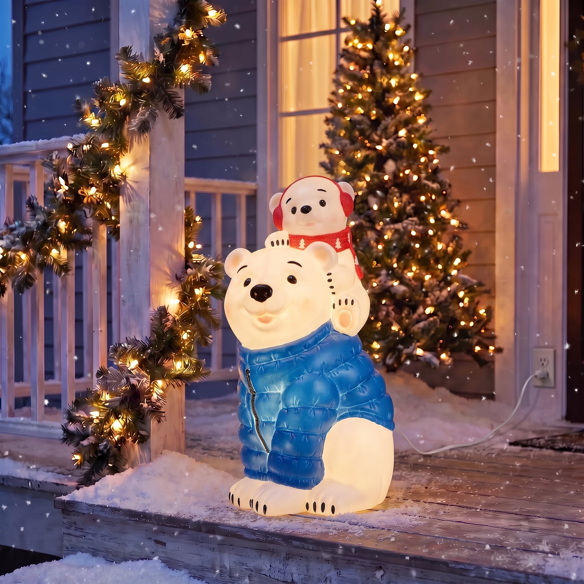 Lighted Blow Mold Polar Bear with Cub Indoor/Outdoor Christmas Decoration, Multicolor, 24", by Holiday Time