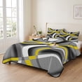 thumbnail image 2 of Queen Quilt Set 90''x96'', Yellow Geometric Lightweight Bedspread Coverlet Set with 2 Pillow Shams, Gray Black Retro Abstract Stripes Lines Breathable All Season Quilt Bedding for Bedroom/Guest Room, 2 of 9