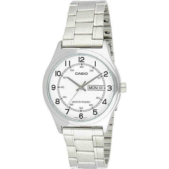 Casio MTP-V006D-7B2 Men's Stainless Steel Easy Reader White Dial Day Date Analog Dress Watch