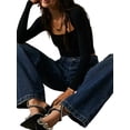 thumbnail image 4 of Fortune Women Square Neck Long Sleeve Top Basic Slim Fit T-Shirts Solid Crop Top, 4 of 6