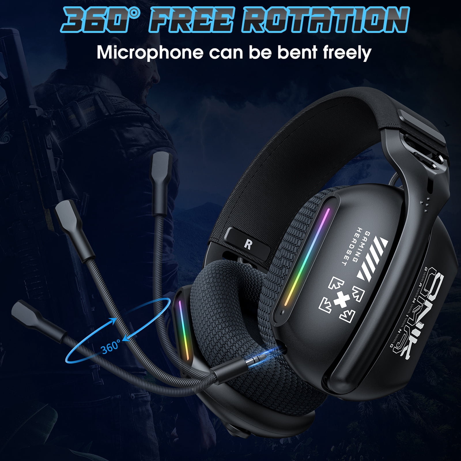 2.4GHz Wireless Gaming Headset for PC PS5 PS4, Ultra-Low Latency USB-C Dongle Gamer Headphones with Microphone, Bluetooth 5.3 & 3.5mm Wired Mode Gaming Headset for Switch Mobile Mac Laptop