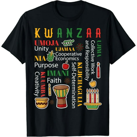 Happy Kwanzaa Drum Kinara Seven Candles Africa Celebration T-Shirt