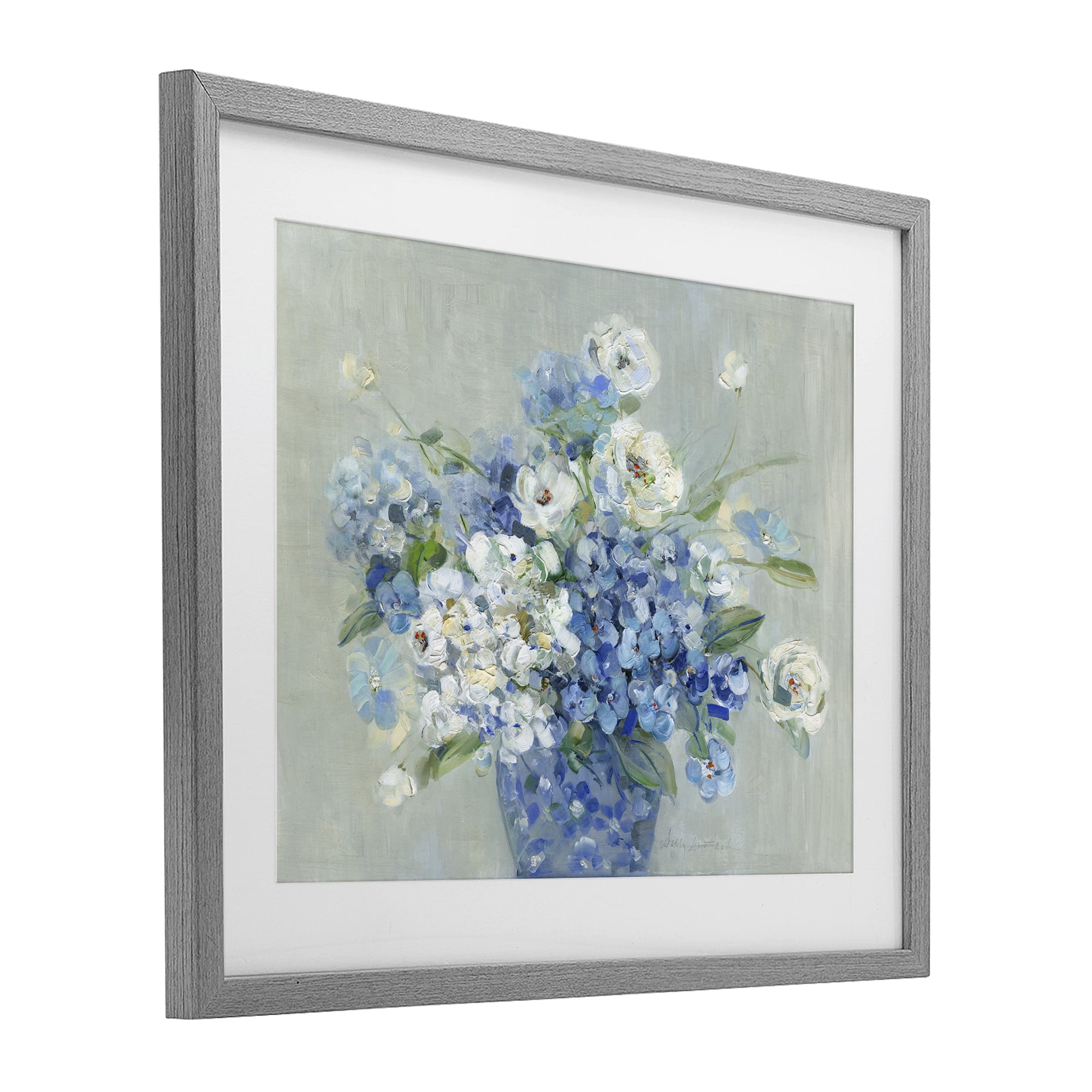 Stupell Industries Serene Blue And White Bouquet Gray Framed Print Under Glass, design by Sally Swatland