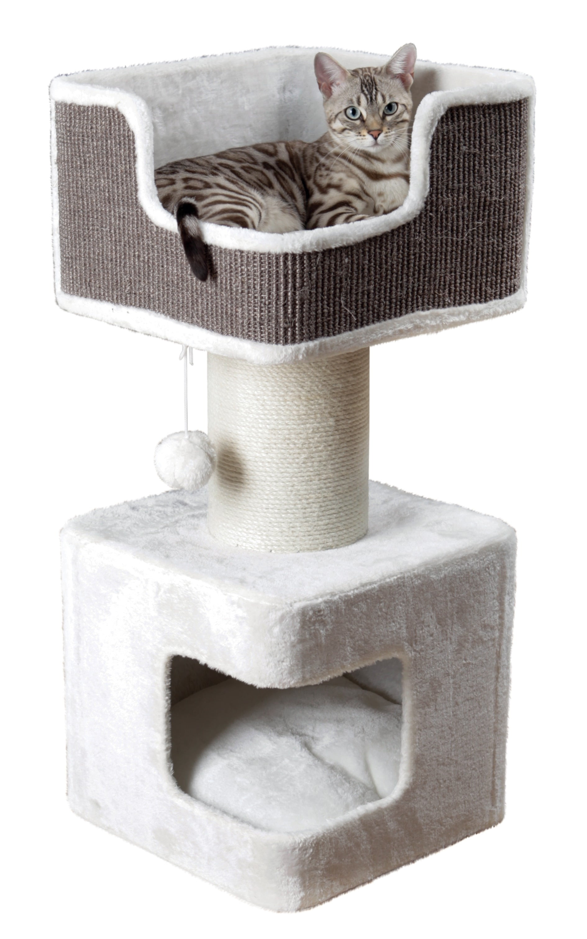 Wellhome Cat Tower Cat Tree Activity Centre Sisal Covered Cat Scratch Post with Hammock Perches Platform and Toy Mouse 120cm Grey