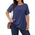 thumbnail image 3 of WellSize Lace Plus Size Women Blouses Casual Tunic Boho Tops Crew Neck Short Sleeve Shirts Trendy Summer Blouses, 3 of 9