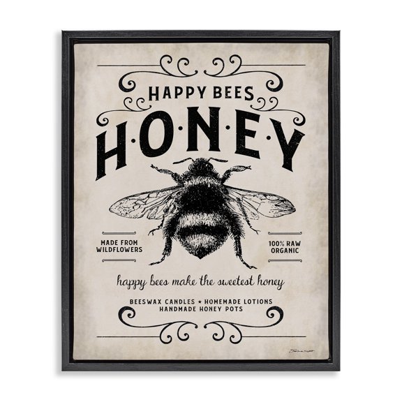 Stupell Industries Rustic Lodge Honey Bee Rustic Farm Textured Word Design Black Floating Frame Canvas Art, 25 x 31, by Stephanie Workman Marrott