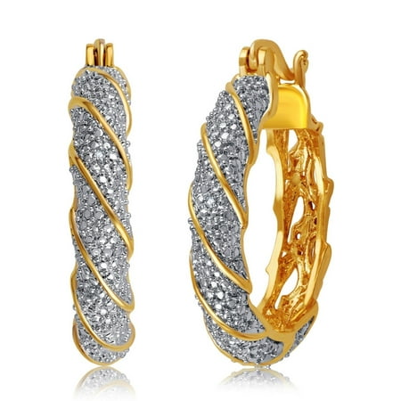 25 Gold Plated Twist Luxurious 0.02 Cttw Natural Diamond Accent Twisted Hoop Earrings In 14K Yellow Gold Plated ()
