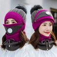 thumbnail image 1 of Limei Womens Girls Knit Beanie Scarf Mask Set Soft Warm Fleece Lined Winter Ski Hat with Pompom, 1 of 2