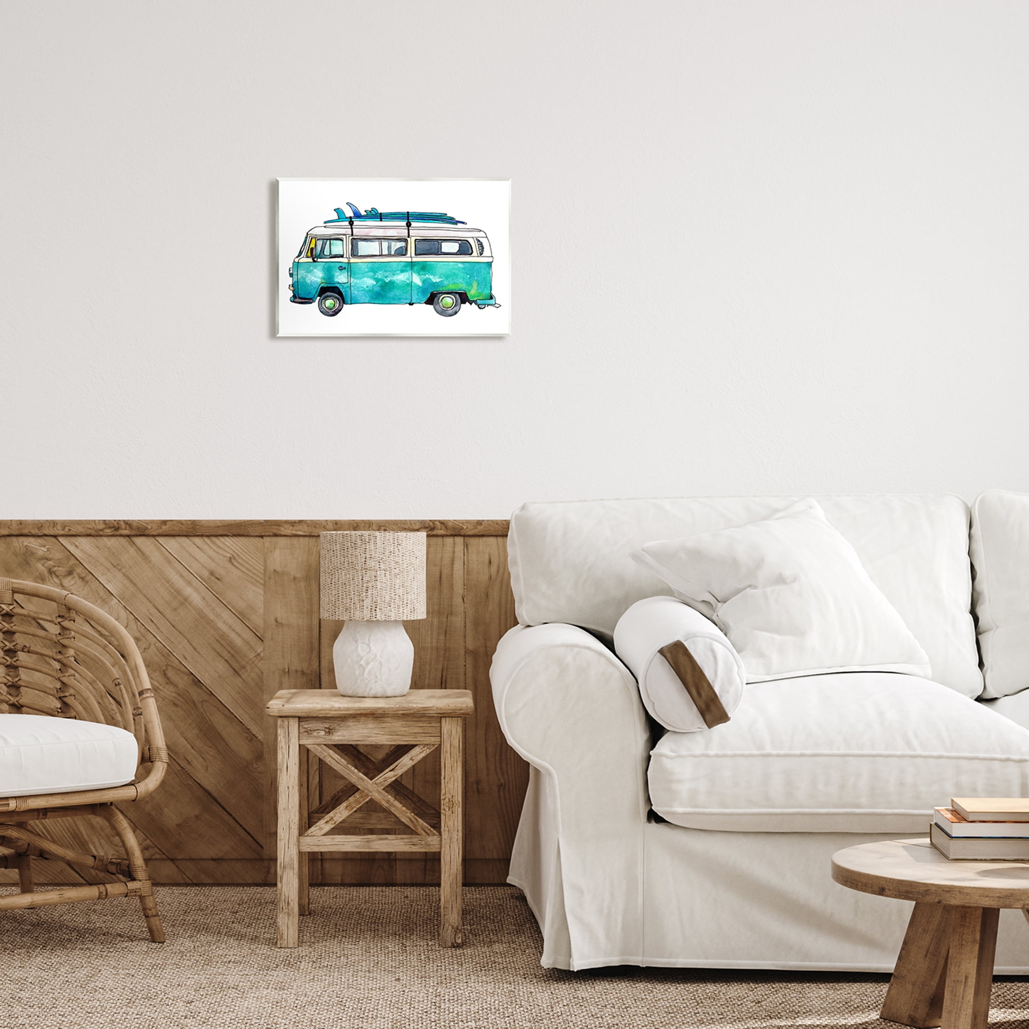 Stupell Summer Vacation Surfboard Van Landscape Painting Wall Plaque Unframed Art Print Wall Art