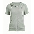 thumbnail image 6 of BODOAO Zip Up Sweatshirts for Women Short Sleeve Lightweight Hoodie Jacket with Drawstring Hood and Front Pockets, Relaxed Fit Casual Summer Outerwear for Travel Light Green XL, 6 of 6