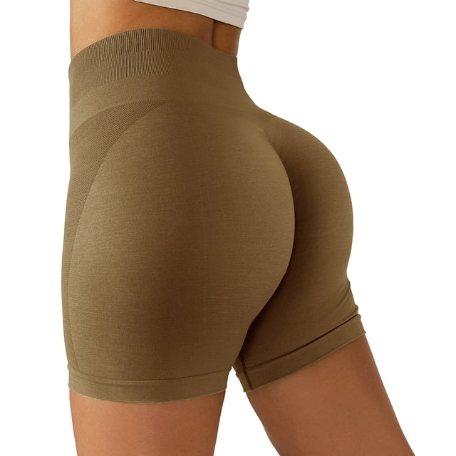 Pantalones cortos de yoga de cintura alta para mujer, pantalones cortos deportivos sin costuras con control de barriga para gimnasio en casa, correr, entrenamiento