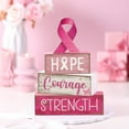 thumbnail image 2 of 4 Pcs Breast Cancer Awareness Table Decor Pink Ribbon Wooden Sign Breast Cancer Tiered Tray Decor Decorative Pink Ribbon Blocks Sign Gifts for Home Kitchen Party Decoration, 2 of 13