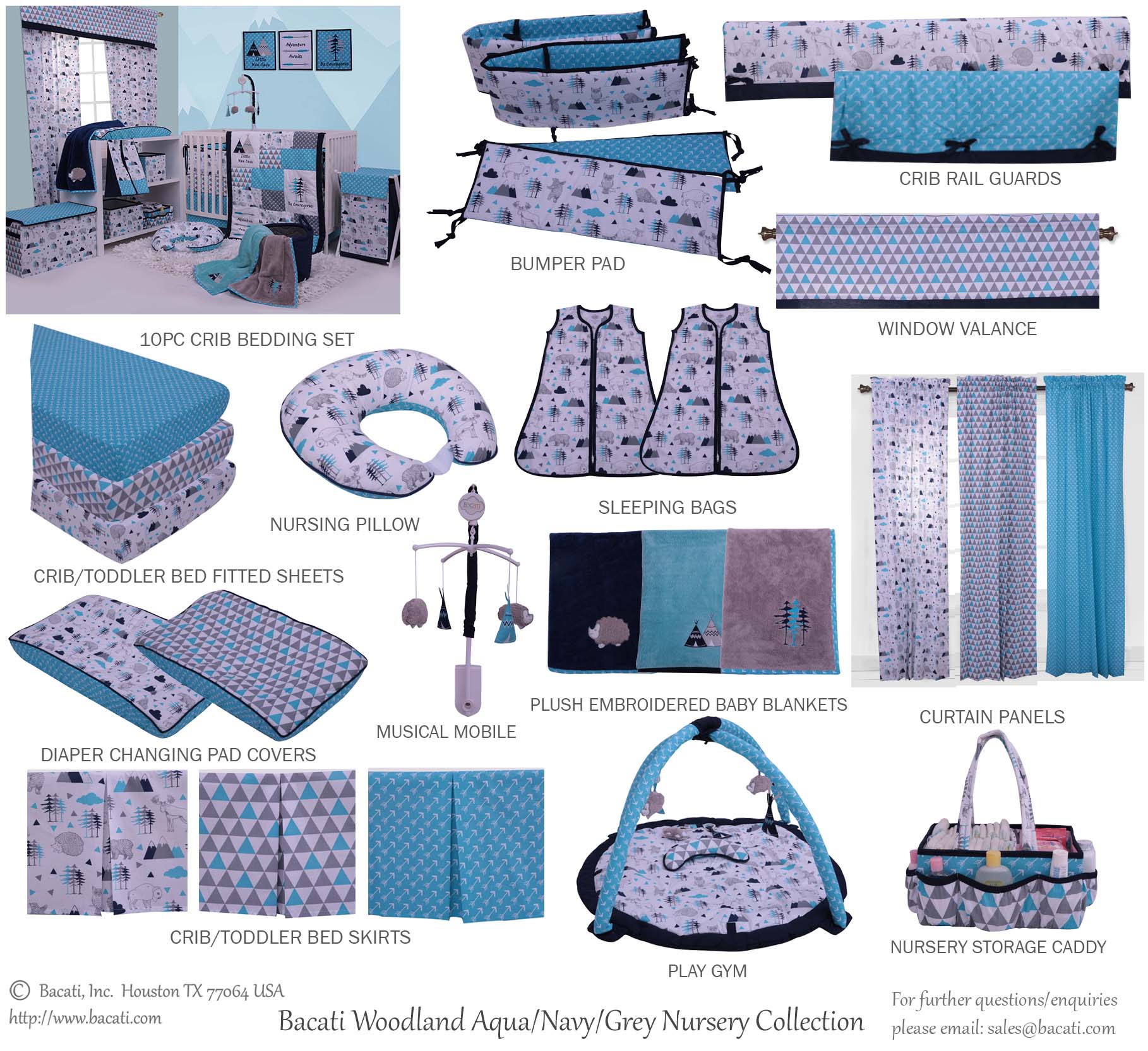 Bacati - Woodlands Aqua/Navy/Grey Boys Mobile