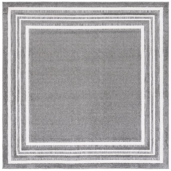 SAFAVIEH Cabana Rado Bordered Indoor/Outdoor Area Rug, Grey/Ivory, 6'7" x 6'7" Square