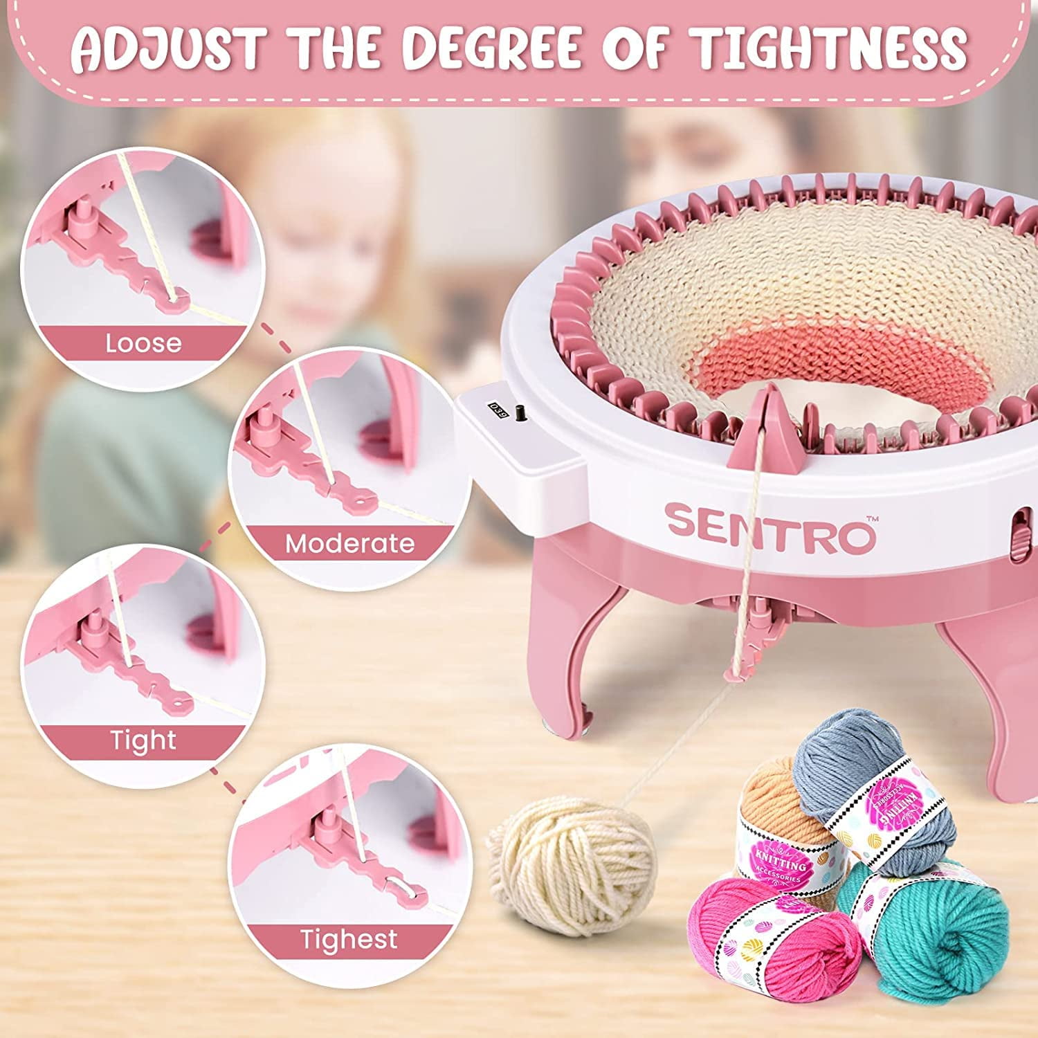 SENTRO 48 Needles Knitting Machine with Row Counter, Lightweight Crochet Loom for Beginners, DIY Scarf & Hat Kit