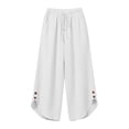thumbnail image 6 of Lenpel Linen Pants Women Cotton Elastic High Waisted Drawstring Side Button Cropped Wide Leg Pants Baggy Casual Trousers, 6 of 6