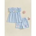thumbnail image 4 of Loicainy Baby Toddler Girl Shorts Set 9 12 18 24 Months 2T 3T 4T 3D Flower Smocked Fly Sleeve Babydoll Tops Elastic Waist Shorts 2 Piece Summer Outfit, 4 of 9