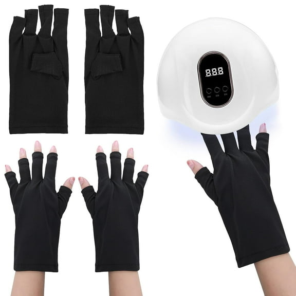 2Pairs Anti UV Gloves Gel Manicures Glove Professional Protection Stretchy Fingerless Gloves Nail Art Skin Care UV Shield Gloves for Home Outdoor (Black)