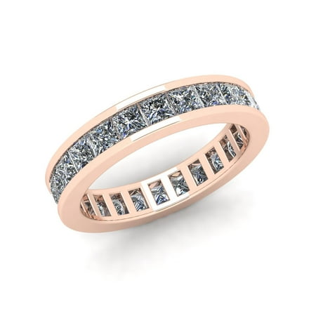 Natural 2.70Ct Princess Cut Diamond Classic Channel Set Women's Anniversary Wedding Eternity Band Ring Solid 18k Rose Gold F