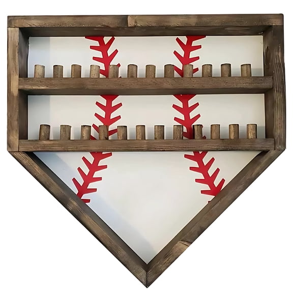 Baseball Display Case Wall Mount, Wooden Baseball Ring Holder, 2-Tier Baseball Medal and Ring Display Case, Unique Baseball Shaped Design, Space-Saving Gift Box for Rings and Memorabilia