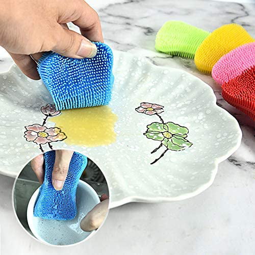 Round Silicone Sponge,BESTZY 6 Pcs Silicone Scrubber Kitchen Anti-Bacterial Sponge Multicolor for Cleaning Vegetable Kitchen Utensils