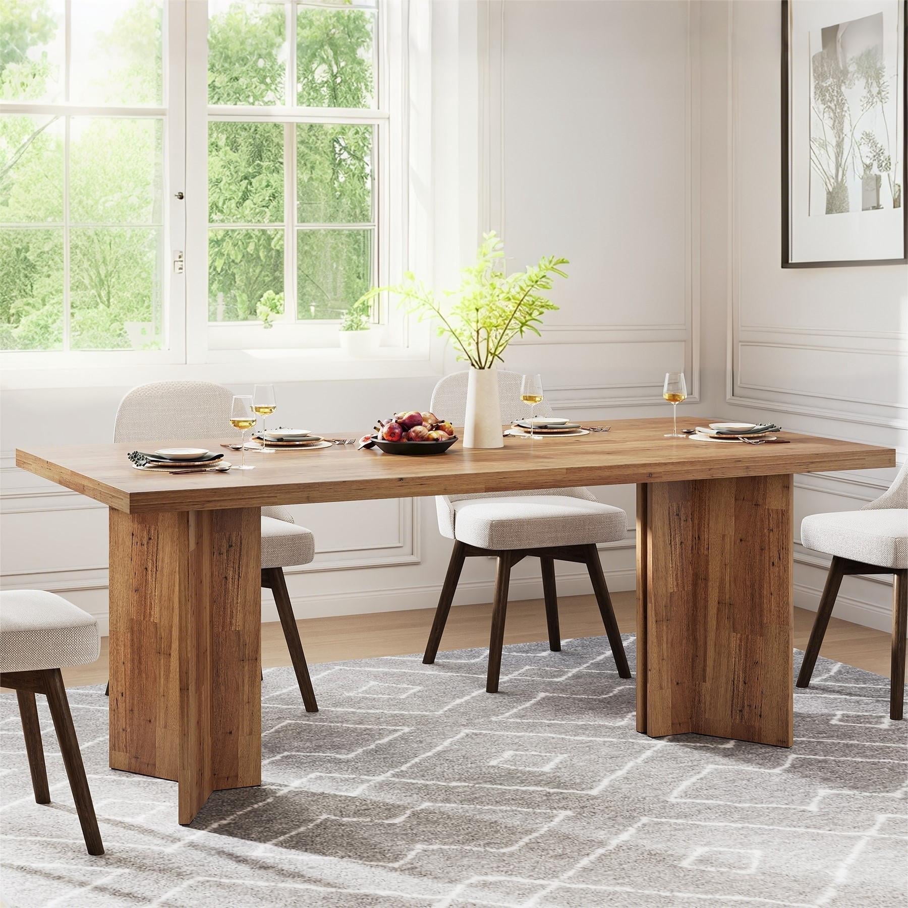Fnova 63" Rectangular Modern Dining Table, Wooden Modern Kitchen Table for 6 People for Dining Room, Warm Brown (Chairs Not Included)