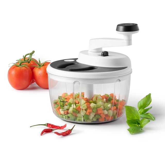 Starfrit Pro Food Processor & Mixer 3-in-1 Manual Food Chopper, Whisk & Salad Spinner, Ice Crushing, 2 Speeds, 1L Bowl, Salsa, Hummus, Mayo & Dressing