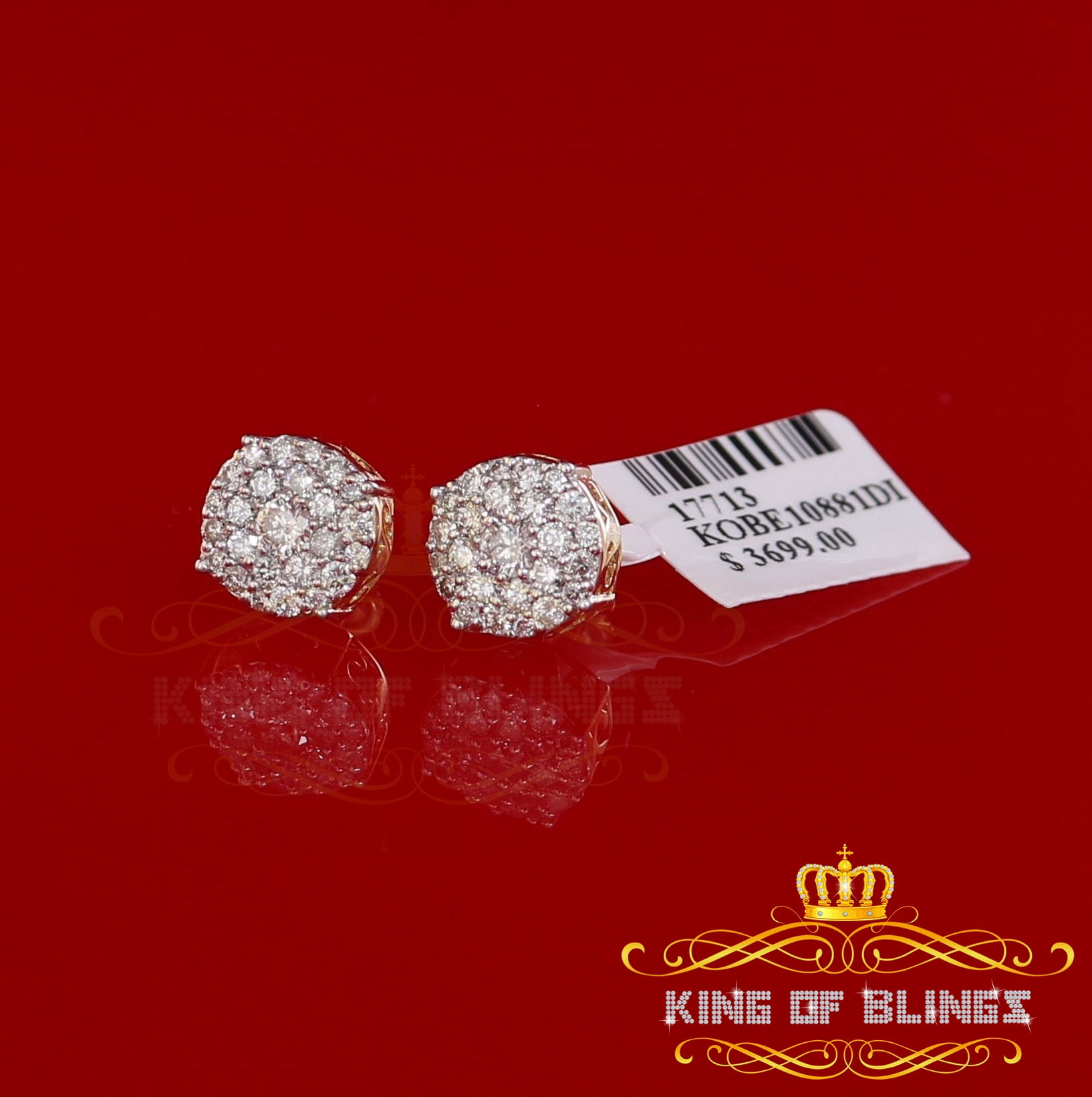King of Bling's 10K Real Yellow Gold with 1.00CT Real Diamond Men's/Women's Stud Round Earrings