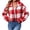 Red, variant on Ghalytn Women's Plaid Teddy Fleece Cropped Jacket, Collared Button-Front Coat with Ribbed Cuffs