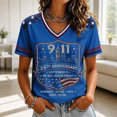 thumbnail image 3 of 9/11 25th Anniversary Shirt Womens WE Will Never Forget Tee Shirts | Lightweight Fabric, V Neck Short Sleeve Tops, American Flag, 2001-2026 25Th Anniversary Tops, Patriotic Honor Tee Shirt Blue,S, 3 of 5