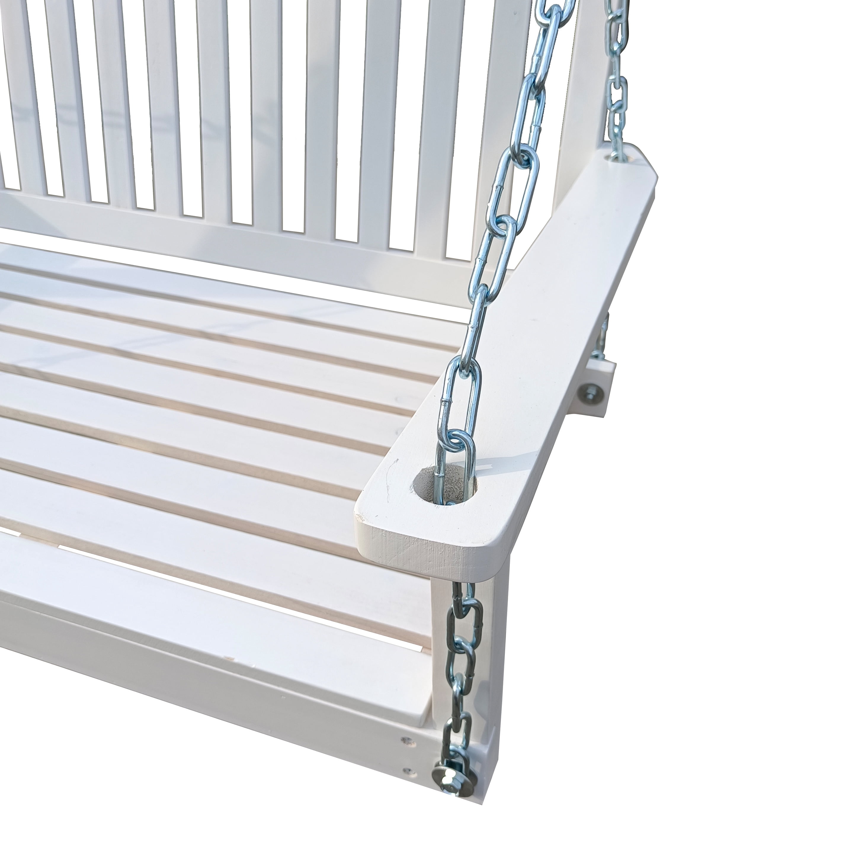 Hanging Porch Swing, Wooden Bench Swing with Armrests and Hanging Chains for Yard Garden Patio, White