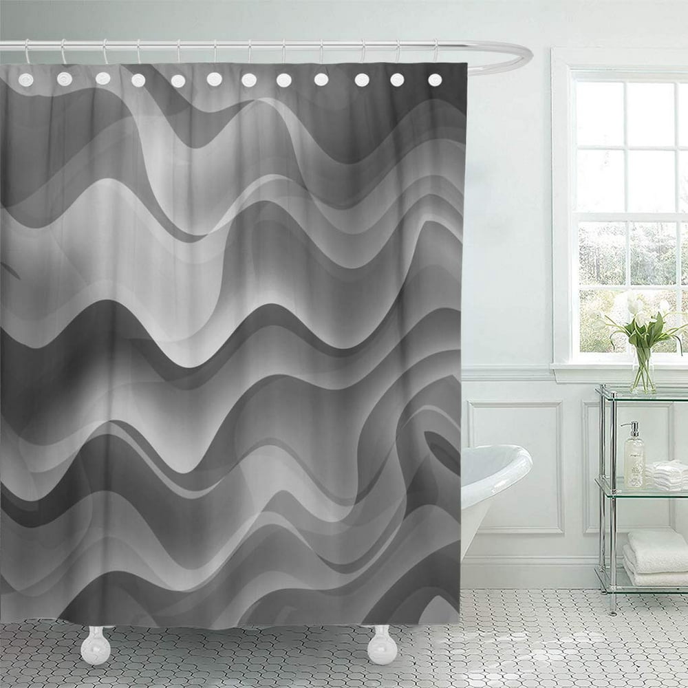 CYNLON Abstract Wavy Lines of Black Gray and White Bathroom Decor Bath ...