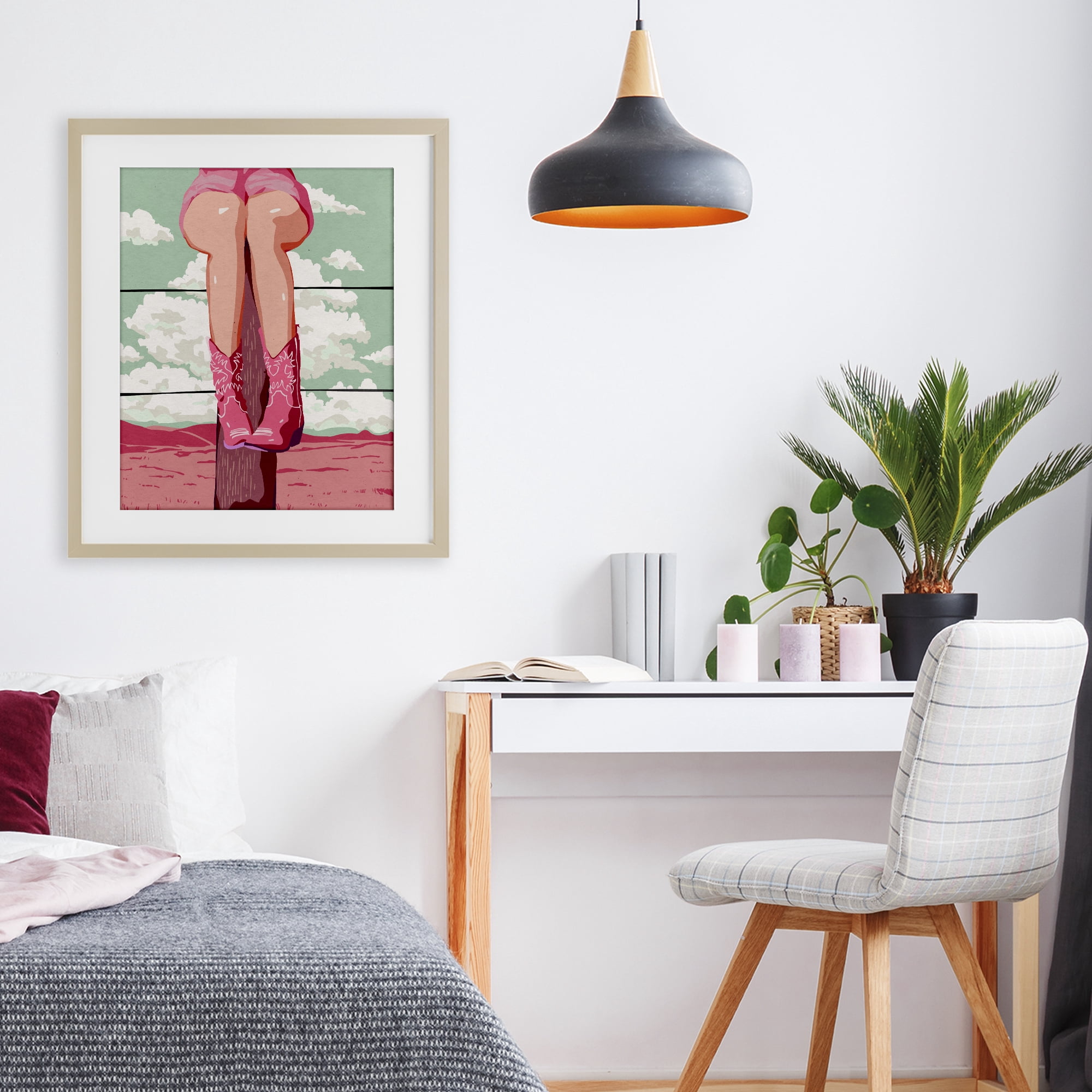 Stupell Industries Cowgirl on Fence Post Birch Framed Print Under Glass, design by Ziwei Li