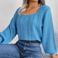 thumbnail image 4 of YUGYXL Womens Fall Sweaters Cable Knit Square Neck Lantern Sleeve Casual Loose Cute Vintage Pullover Top Trendy Clothes Blue L, 4 of 8