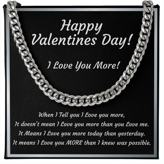 Happy Valentine's Day Stainless Steel Cuban Necklace for Him Husband Boyfriend Gift Present
