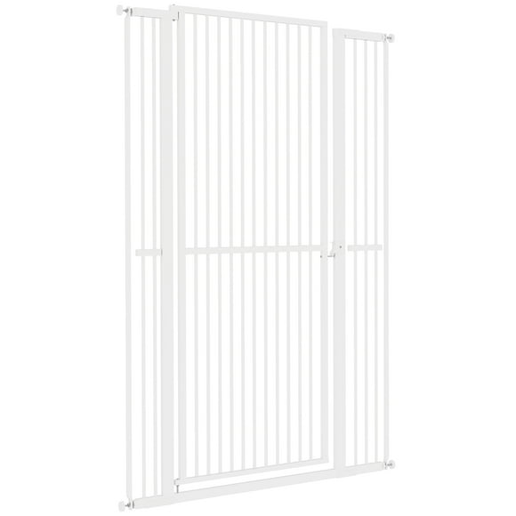 PawHut 59" Extra Tall Steel Cat Gate for Doorways & Hallways, White, 30"-41" Adjustable Width, 1.4" Bar Spacing, Pressure or Drill Mount, Pet Safety Barrier