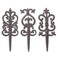 thumbnail image 1 of Sungmor Estacas Jardín Hierro Fundido Vintage - 3 pzas Estacas Planta Metal ornamentadas p/ arte de patio, terraza y césped, 5.3" alto, acabado negro antiguo, decoración de jardín exquisita, 1 of 7