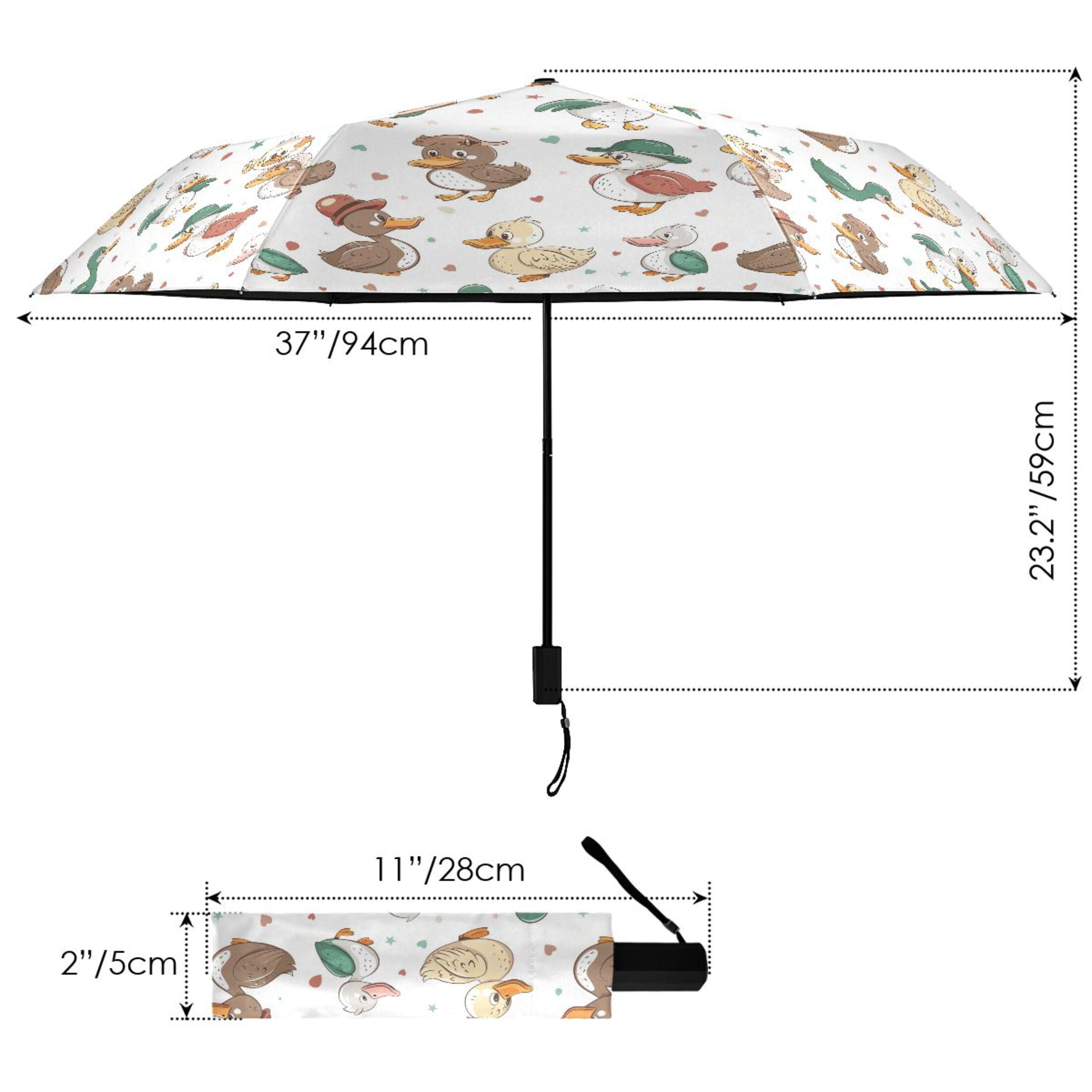 Cute Ducks with Hat Compact Sun Umbrella Windproof Travel Umbrellas for Rain Strong Portable UV Protection