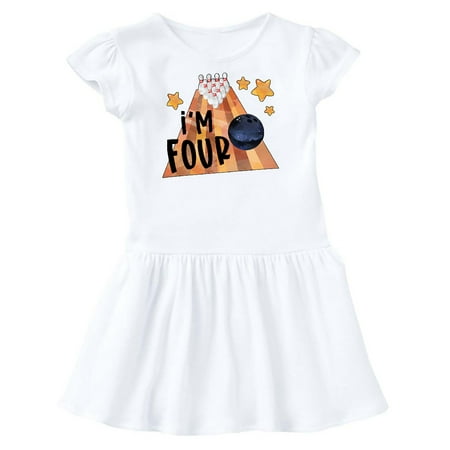 

Inktastic I m Four Bowling Ball and Pins 4th Birthday Gift Toddler Girl Dress