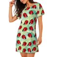 thumbnail image 2 of Balery Red Ladybugs And Leaf Camisón de manga corta con cuello redondo para mujer, cómodo y elegante., 2 of 6