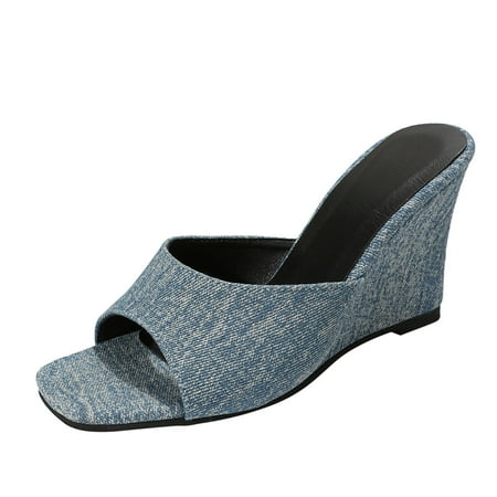 

Daznico Sandals Women Ladies Summer Solid Denim Square Toe Open Toe Slope Heel Thick Soled Sandals Orthopedic Sandals for Women Summer Sandals for Women 2024(Color:Light Blue Size:US 7)