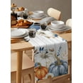 thumbnail image 6 of Blue Orange Fall Burlap-Cotton Table Runner 60 Inches Long,White Pumpkins Thanksgiving Eucalyptus Leaves Wood Farmhouse Table Runners,Outdoor Dining Tablecloths for Baby Shower Party Wedding 13x60, 6 of 9