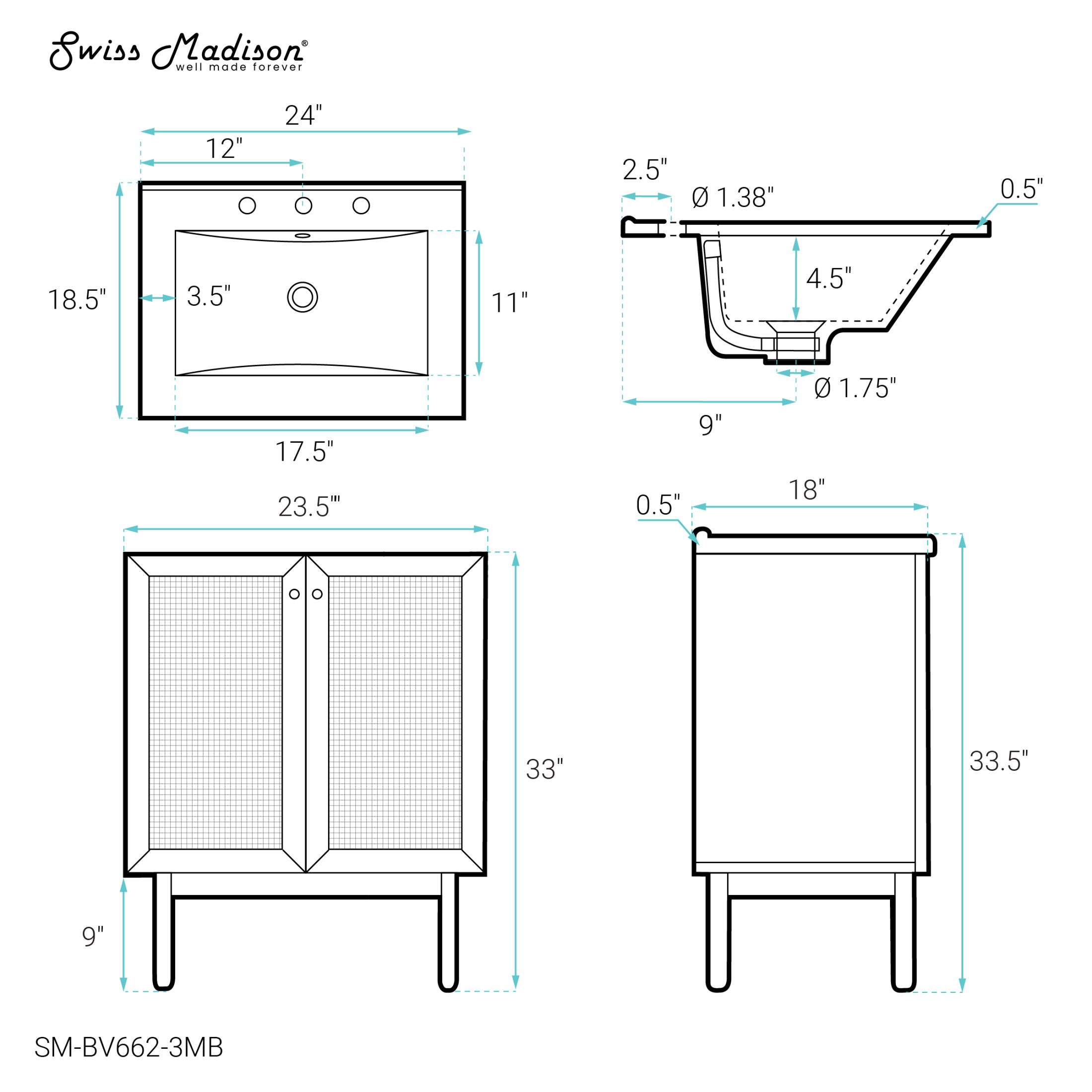 Classe 24" Freestanding Bathroom Vanity in Golden Oak with Black 3-Hole Centerset Sink Top
