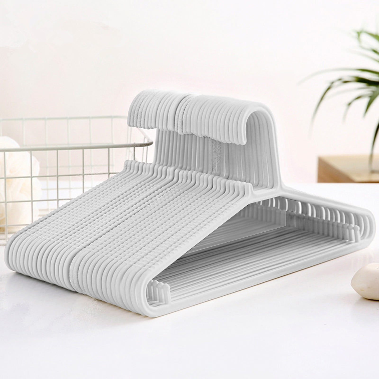 Plastic Clothes Hangers Non Slip Shoulders | Space Saving Slim Design | Anti Marking Windproof Hook | Wet or Dry Use | Multi-Purpose Closet Organizer | 20 Pack | Gray White | 15.75x7.09in