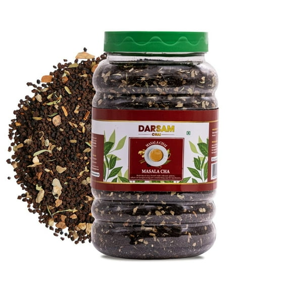 Darsam Masala Chai - 17.6oz (500g) | Premium Assam Black Tea with Cardamom, Cinnamon, Cloves, Ginger & Black Pepper | Freshness Locked in Airtight PET Jar | Non-GMO & Gluten-Free