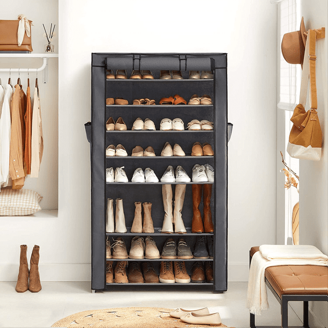 10 Tiers Shoe Rack with Dustproof Cover 45 Pairs Closet Shoe Storage Cabinet Organizer