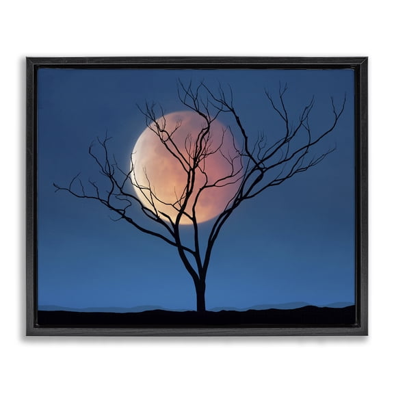 Stupell Industries Modern Full Moon & Tree Black Floating Frame Canvas Art, 21 x 17, by Lee Sie