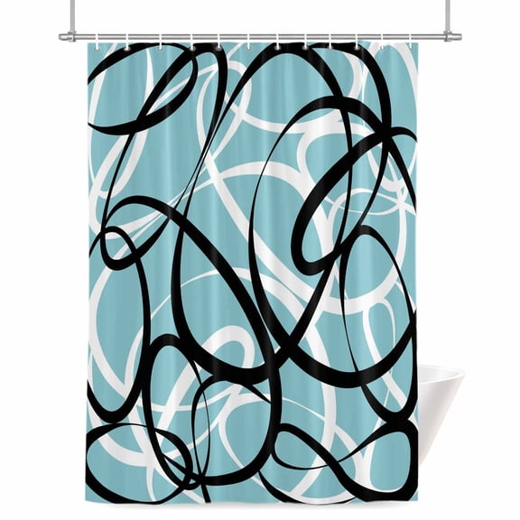 Abstract Wave Line Shower Curtain, Black White Teal Geometric Stripe Modern Waterproof Shower Curtain Set with 12 Hooks Lightweight Bath Curtains Fabric Bathroom Decor 60x72 Inches